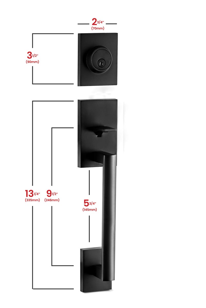Berlin Modisch HandleSet Front Door Entry Handle and Deadbolt Lock Set Slim Square Single Cylinder Deadbolt and Lever Reversible for Right & Left Sided Doors Heavy Duty â€“ Iron Black Finish - Image 2